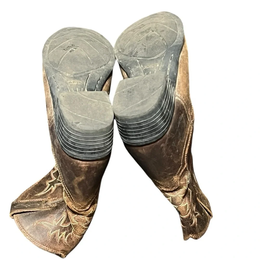 Ariat Heritage Cowboy Boots Kids Size 4 Brown Leather Western Pull On